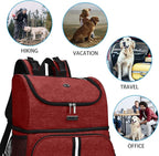 BAGLHER Pet Travel Bag, Double-Layer Pet Supplies Backpack (for All Pet Travel Supplies), Pet Travel Backpack with 2 Silicone Collapsible Bowls and 2 Food Baskets Red