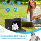 Cat Carrier Soft, Collapsible Cat Bag Carrier, TSA Airline Approved Pet Carrier for Cats with Removable Mat, Breathable Pet Travel Carrier for Small Medium Adult Pussy & Small Dogs (Black)