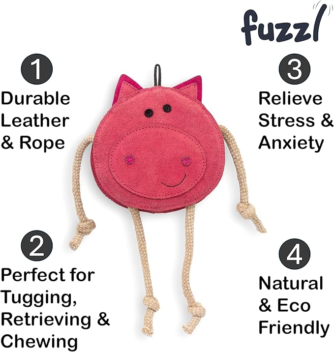 Eco Leather Pickles Pig Natural and Tough Dog Toys - Long Lasting Chew Toys for Aggressive Chewers - Strong Dog Toy for Dogs and Puppy
