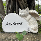 Personalized Cat Angel Memorial Garden Statue- Engraved Pet Cat Grave Marker Stone -Customizable Pet Memorial Gift with Any Word.