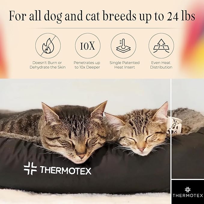 Far Infrared Heated Pet Bed - Heated Cat & Dog Bed for Pain Relief & Arthritis - Therapeutic Heat Pad for Elderly Pet Support & Relaxation - Machine Washable