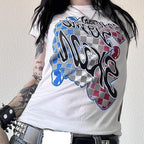 Gothic Tees for Women Y2K Grunge Graphic Short Sleeve Crew Neck T-Shirts 90s Vintage Aesthetic Emo Clothes