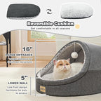 Jiupety Cute Cat Beds for Indoor Cats, Cat Cave Bed and Kitten Bed, Burrowing Cat Bed & Puppy Bed with Anti-Slip Bottom, Washable Removable Cushion, L(19"x17"x16"), Dark Gray.