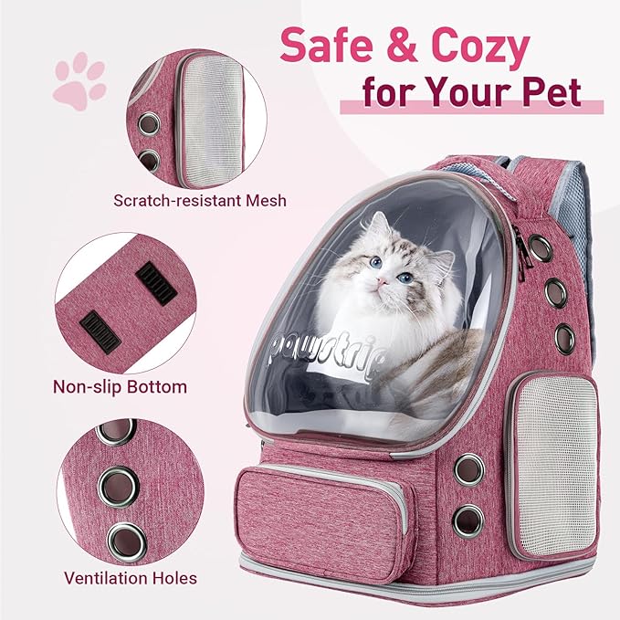Cat Backpack Carrier with Bubble Window, Breathable & Foldable Pet Travel Carrier for Small Dogs and Cats, Airline-Approved for Hiking & Outdoor Use