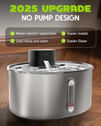 No Pump Cat Water Fountain, 3.2L/108oz Wireless Stainless Steel Pet Water Fountain, Cordless Automatic Dispenser, Battery Operated Cat Fountain with Motion Sensor, Dual Mode