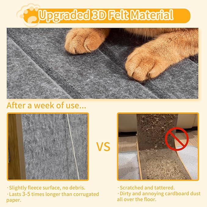 Cat Scratch Pad Felt Cat Scratcher for Indoor Cats Scratching Board Scratchers for Large Cat Scratch Furniture Protector with Ball Kitten Toys L Shape 26.8 Inch Grey
