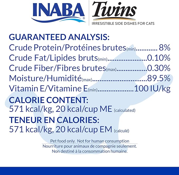 INABA Twins for Cats, Side Dish/Topper Cups, 1.23 Ounces per Serving, 16 Servings, Tuna & Chicken with Salmon Recipe