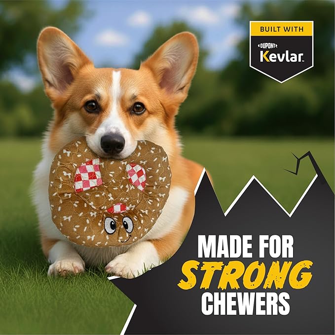 Bite Force Dog Toy - Pawsome Pretzel Squeaky Treat Dog Toy Kevlar-Reinforced for Aggressive Chewers- Brown.