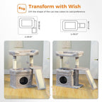 PEQULTI Small Cat Tree Tower for Large Adult Cats with Wide Top Perch, Private Cat Condo and Sisal Scratching Post&Pad for Indoor Cats, Gray