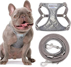 Puppytie No Pull Dog Harness with Multifunction Dog Leash,Soft Adjustable No Choke Escape Proof Pet Harness Vest for Medium Dogs,Glossy Grey,M