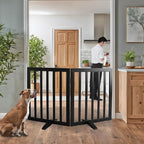 ZJSF Freestanding Indoor Dog Gate for House Foldable Wood Puppy Gate for Doorways Pet Gate for Stairs Extra Wide Pet Fence, Black, 24" Height 2 Panels