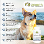 Wholistic Pet Organics Wild Alaskan Salmon Oil for Dogs - 100 Soft Gels - Rich Omega 3 Fish Oil with EPA & DHA for Skin, Coat, Joint, and Heart Health - Natural Dog Skin & Coat Care