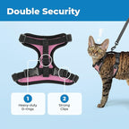 Voyager Escape-Proof Step-in Lock Cat Harness & 5ft Neoprene-Handle Leash Set All-Weather Mesh with Reflective Stitching for Small to Large Cats by Best Pet Supplies, Black Trim-Pink (327), XS