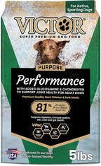 VICTOR Super Premium Dog Food – Performance Dry Dog Food from Beef, Chicken and Pork Meal – 26% Protein for Active Adult Dogs – Includes Glucosamine and Chondroitin for Hip and Joint Health, 5lbs