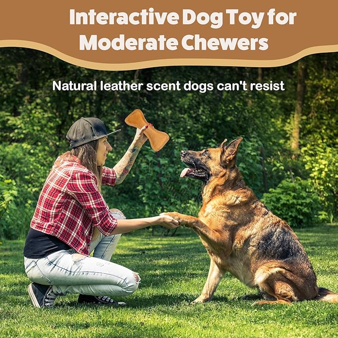 SPOT Dura-Fused Leather Bone- Durable Dog Toy with Squeaker, Real Leather & Jute Fabric, Interactive Toy for Moderate & Aggressive Chewers, Medium & Large Dogs and Puppies, 9 inch