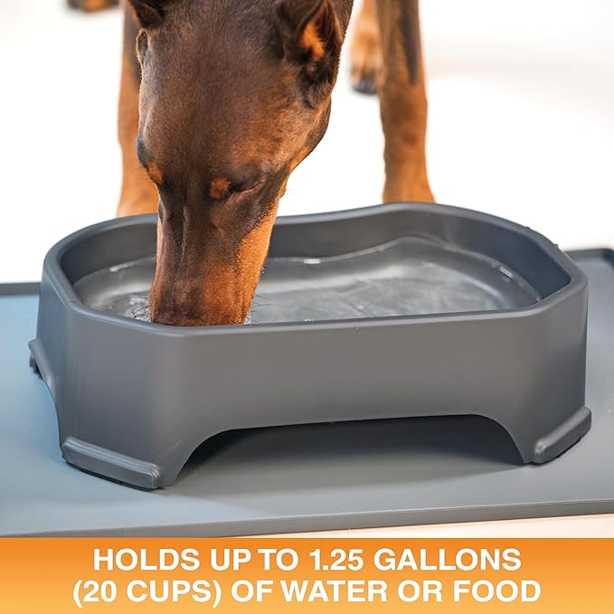 Neater Pet Brands Large Water Bowl for Dogs, Outdoor Dog Water Bowl (1.25 Gallon Extra-Large Capacity), Big Trough Style Food Dish for Indoors or Outside, No Spill Large Dog Bowls, Gunmetal Grey