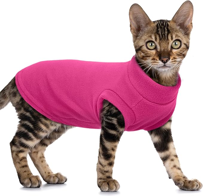 PUMYPOREITY Fleece Sphynx Cat Clothes, Warm Thick Cat Sweater, Soft Winter Coat for Hairless Cats, Cold Weather Pet Sweater for Dogs and Cats, Rosepink, XL