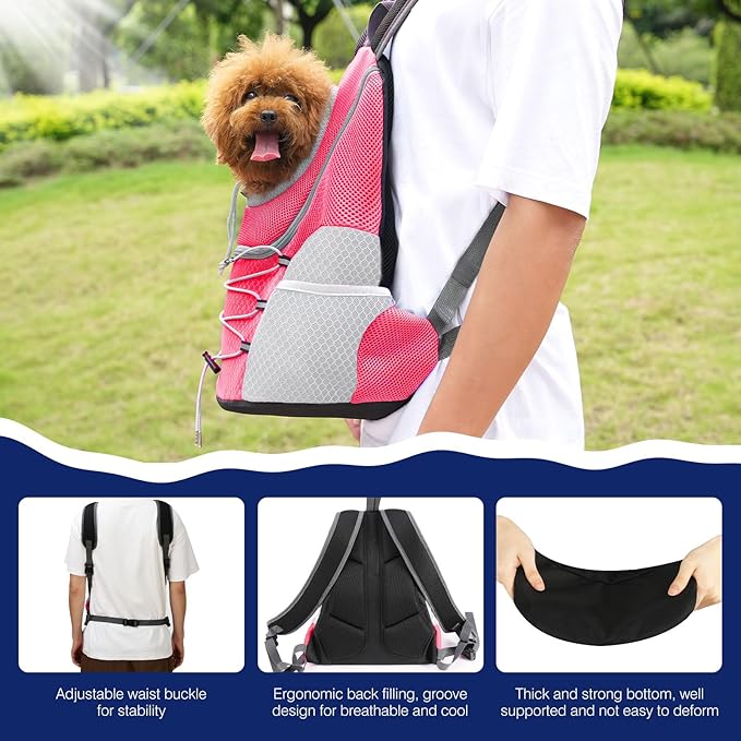 Pawaboo Pet Dog Carrier Backpack, Puppy Dog Travel Front Carrier for Small Medium Dogs Cats, Adjustable Breathable Dog Carrying Backpack with Safety Strips for Hiking, Walking (Pink S Up to 5 lbs)