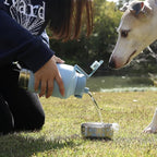 GiNT 37oz Insulated Stainless Steel Dog & Human Water Bottle, All-in-1 Travel Dispenser with Detachable Bowls & Carrying Case, Leak-Proof Pet Canteen for Walking, Hiking, Camping, Car (Blue)