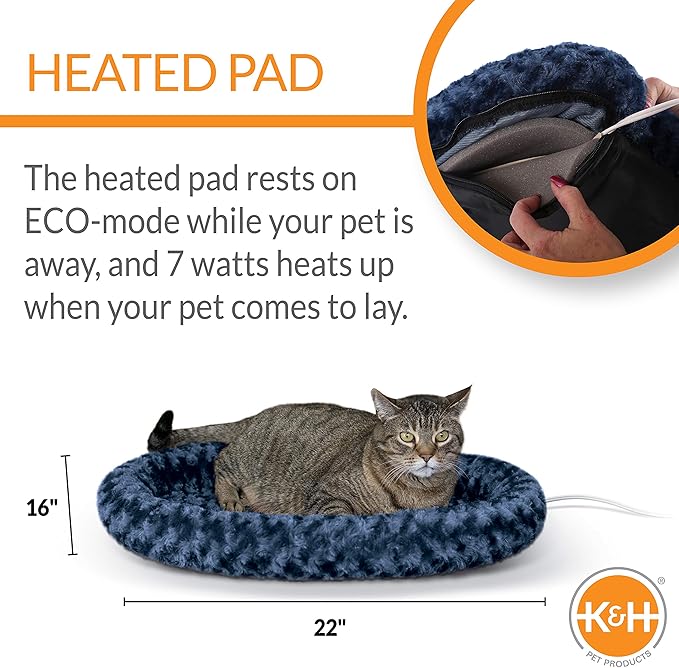 K&H Pet Products Thermo-Kitty Fashion Splash Indoor Heated Cat Bed, Heated Bed for Dogs or Cats with Removable Waterproof Heater Blue Large 16 X 22