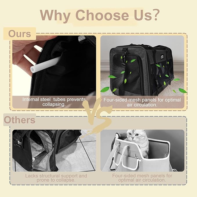 Cat Carrier Dog Carriers for Small Medium Dogs Large Cat Carrier Soft Sided Cat Carriers, Pet Travel Carrier Collapsible Cat Bag 0-25 Lbs, Puppy Kitten Carrier (Black)