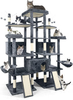 Extra Large 80-Inch Tall Cat Tree w/Widened Perch for Large Cats, Big Cat Tower Indoor, Modern Multi-Level Activity Tower with Scratching Posts, Condos, Baskets, Hammock, Scratching Ramps