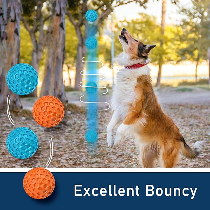 2 Pack Indestructible Squeaky Dog Balls, Cleans Teeth, Relieves Anxiety, Interactive Dog Toy for Aggressive Chewers, Rubber Ball Breeds, Outdoor Waterproof