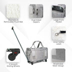 Pet Carrier With Wheels for Dogs Up To 15lbs – Airline Approved Dog Carrier - Rolling Pet Carrier w/ Removable Wheels & Washable Plush Mat – Cat Travel Carrier w/ Telescopic Handle & Shoulder Strap