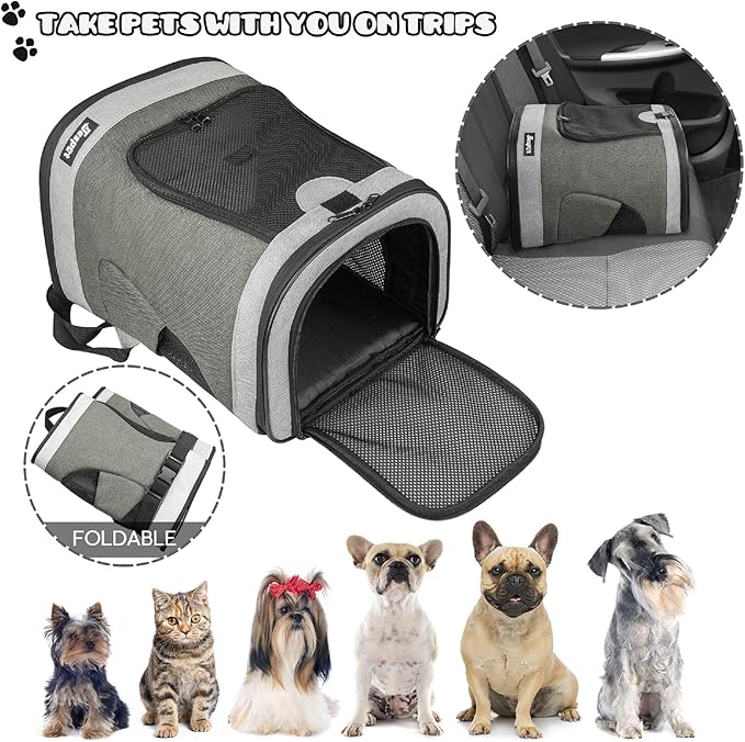JESPET & GOOPAWS Pet Backpack Carrier for Small Dog, Puppy, Soft Carrier Backpack Ideal for Traveling, Hiking, Walking and Outdoor Activities with Family (Smoke Grey)