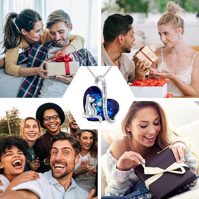 Black Cat/Fox/Owl/Panda/Butterfly/Cat/Dog Paw Print/Mushroom for Women Sterling Silver Animal Pendant Necklace Jewelry Christmas Birthday Gifts for Couples Sisters