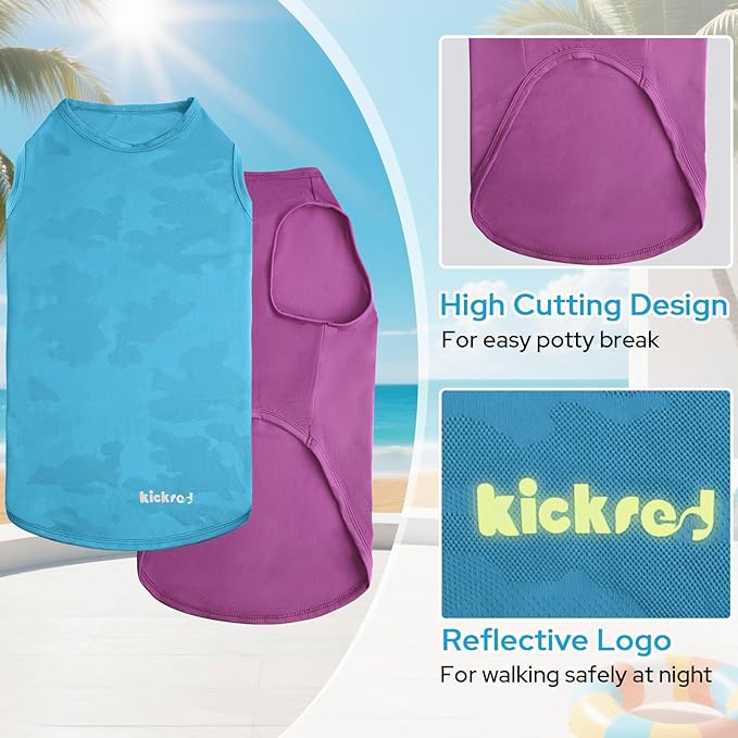 2 Pack Dog Shirts, Breathable Dog Clothes, Camouflage Printing Pet Sleeveless Vest, Stretchy Tank Top T-Shirts for Large Medium Dogs, Light Blue+Purplish Red (L)