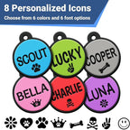 GoTags Silent Silicone Dog Tags, Personalized Soundless Pet Tag Engraved with Unique Custom Designs, for Dogs and Cats Small Medium and Large 6 Bright Colors (Round)