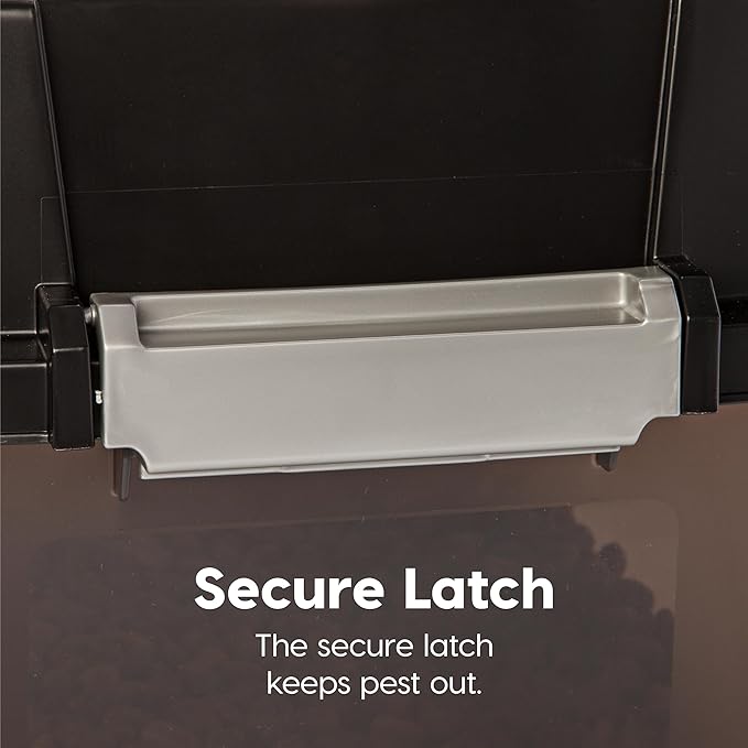 IRIS USA Elevated Dog Bowls with Storage, 9" H Raised Bowl for Small Dogs, Airtight Pet Food Storage Holds Up to 13 lbs, at Home or Camping, Smoke/Black