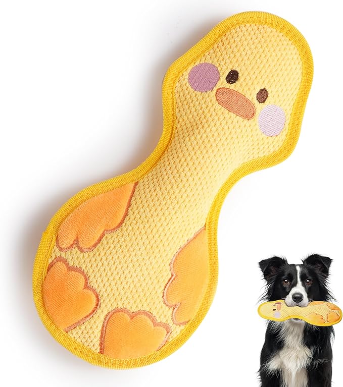 Nocciola Duck Squeaky Dog Toy, New 2025 Indestructible Dog Toy for Aggressive Chewers, Stuffed Toy with Two Tough Layers, Interactive Tug Training to Keep Them Busy, Yellow
