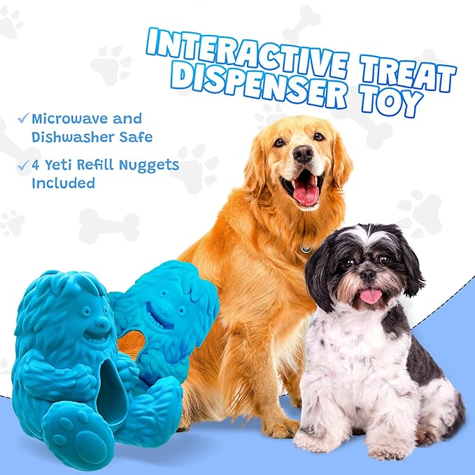Yeti Puff and Play Dog Toy, Dog Chew Holder, Fun Stimulating Chew Toy for Teething, Behavior Training for Light to Moderate Chewers (Blue - Yeti)
