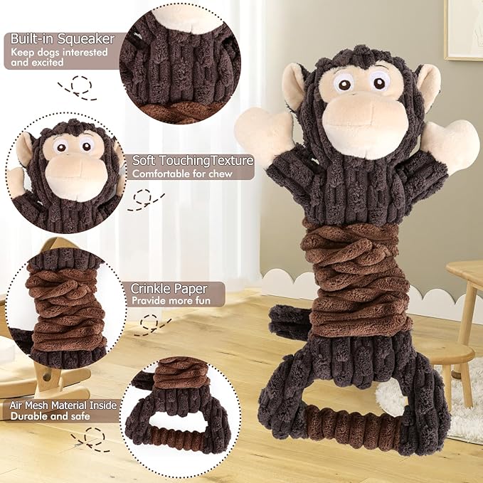 Plush Dog Toy with Crinkle Paper, Tug of War Pull Interactive Toys for Puppies to Large Dogs