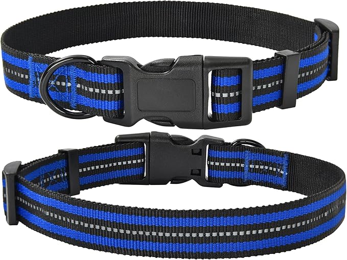 Mile High Life Reflective Dog Collar | Nylon Pet Collars wiith Buckle | Light Weight Puppy Collars | Blue Dog Collars for Medium Dogs (Blue, M)