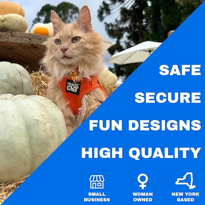 Travel Cat Harness and Leash Set - Adjustable Fit Mesh Cat Harness and Reflective Strap - Comfort Walking Vest for Kitten for Outdoor Walking, Hiking (Small, Orange)