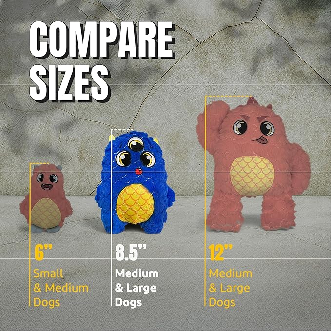 Bite Force - Durable & Strong Dog Toy Blue Furocious Frank Monster with Squeaker, Kevlar-Reinforced Seams for Aggressive chewers.