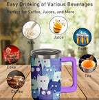 40oz Cute Cat Tumbler with Handle and Straw, Stainless Steel Insulated Cup with Lid, Travel Coffee Mug Water Bottle, Birthday Mothers Day Gifts for Women Men Animal Lovers