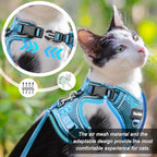 Cat Harness and Leash for Walking, The Upgrade Can be Adjusted in Four Directions and Breathable Cat Harness for Anti Escape That can be Fitted and Positioned, Reflective Strips Harness, Blue, M