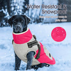 IECOii Large Dog Coat with Harness Built in,Reflective Waterproof Dog Coat for Giant Breeds - Zip Up Fleece Jacket for Dogs,Great Dane Winter Coats Warm Snowsuit for Cold Weather, Rosered, 4XL