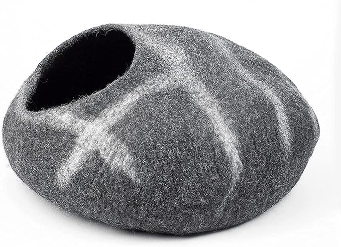 Luxurious Eco-Friendly Merino Wool Cat Cave Bed - Foldable Hideaway Pod for Indoor Cats - Premium Felt Kitten Beds - Covered Cat House for Ultimate Cozy Comfort by Woolygon