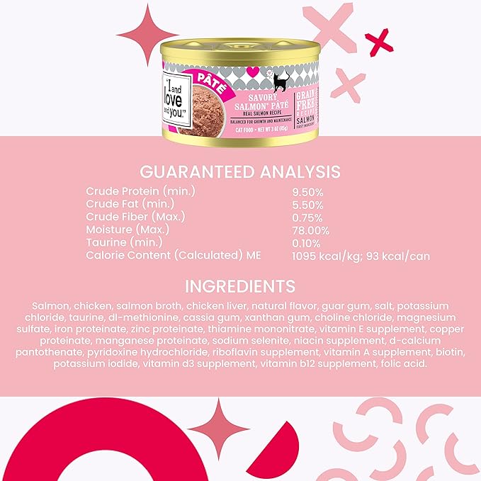 I and love and you Wet Cat Food - Savory Salmon Pâté - Salmon Recipe, Grain Free, Filler Free, 3oz Pack of 24 Cans