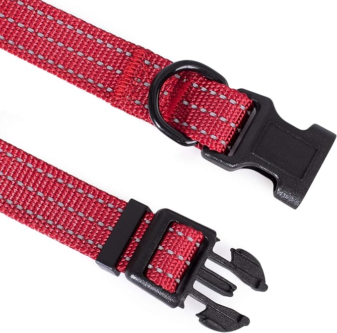 Mile High Life Dog Collar | Nylon Reflective Dog Collars | Light Weight Puppy Collars | Red Dog Collars for Large Dogs (Solid Red, Large)
