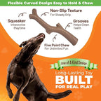 Natural Rubber Durable Dog Toys for Large & Medium Dogs Brown Bacon Flavored Curved Branch Shape Tough Chew Toy for Dogs Safe Tested & Non-Toxic Squeak Dog Toys