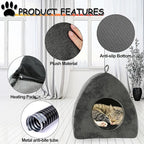 Heated Cat Bed Cave, Adjustable Temperature Heated Pet Bed Indoor with Timer, Cat Cave Bed Cat House with Washable Cushioned Pillow and Chew Resistant Cord Update for Indoor