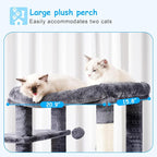 Hey-brother Cat Tree, 69.3-Inches Multi-Level Plush Cat Tower for Indoor Cats with Large Top Perch, Extra Spacious Hammock, 2 Hammocks Ramp, Hanging Ball, Smoky Gray MPJ037G