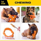 Fida Dog Chew Toys for Aggressive Chewers, 3-in-1 Indestructible Interactive Dog Toys, Unique Detachable Natural Rubber Balls Tug &Fetch Toys for Large & Medium Dogs(Orange, L)