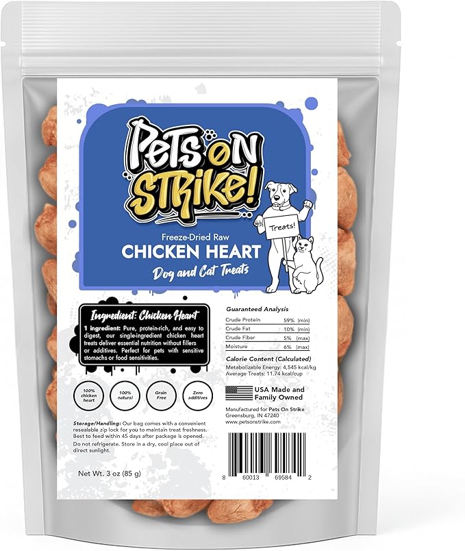 Freeze Dried Chicken Hearts for Dogs & Cats – Single Ingredient Dog Treats – USA Sourced & Made – High Protein, All Natural, Grain Free – Raw Freeze-Dried Training Treats (3oz)